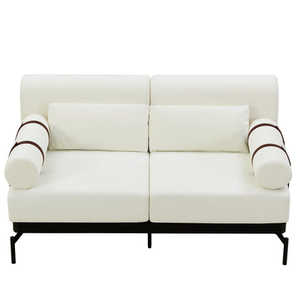 Modern Loveseat Sofa 2 Seater With USB Ports, Cylindrical Armrests Hearth and Haven