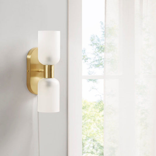 Dove - Double Tube 2 Light Wall Sconce - Frosted Glass / Gold