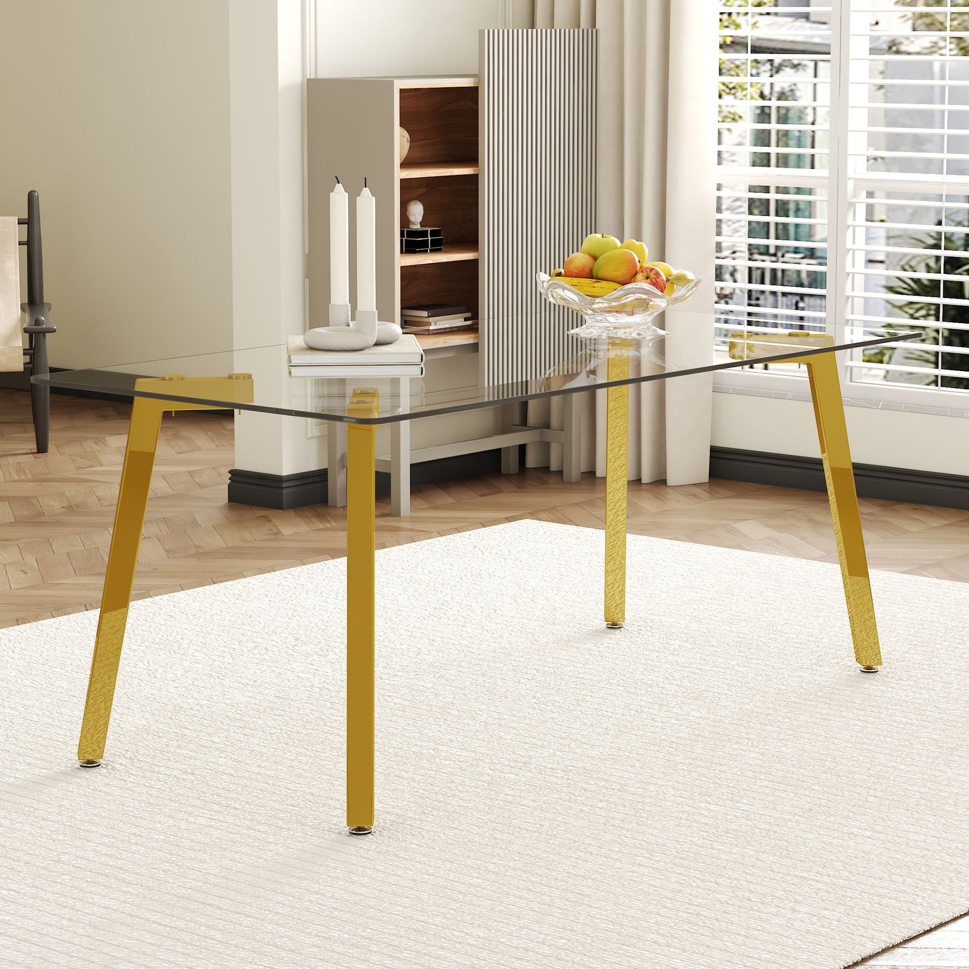 Minimalist Rectangular Dining Table With Transparent Glass Top And Metal Legs Home Essentials