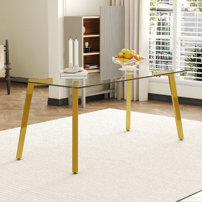 Minimalist Rectangular Dining Table With Transparent Glass Top And Metal Legs Home Essentials