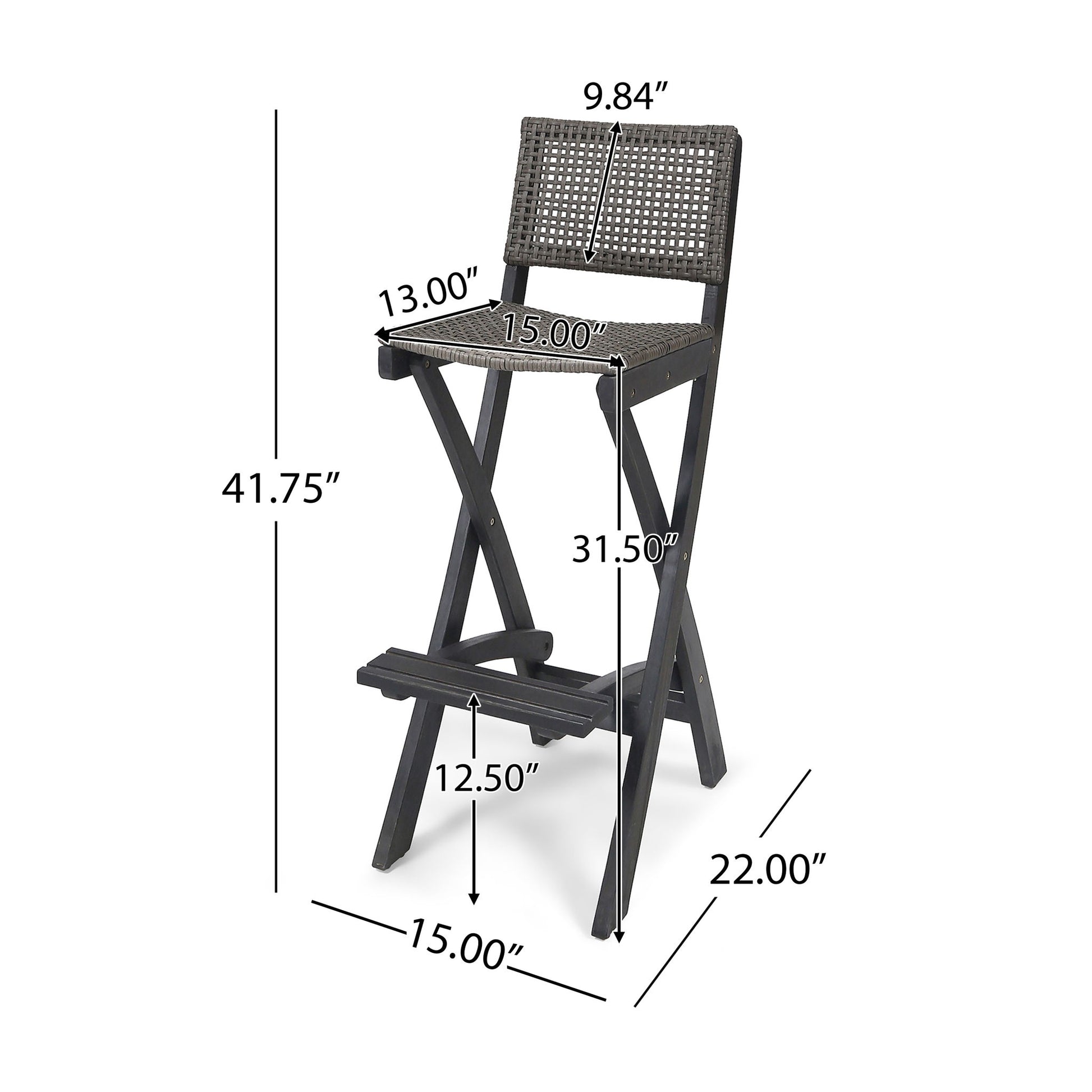 Outdoor Folding Acacia Wood Barstools With Rattan Backrest And Seat Noble House