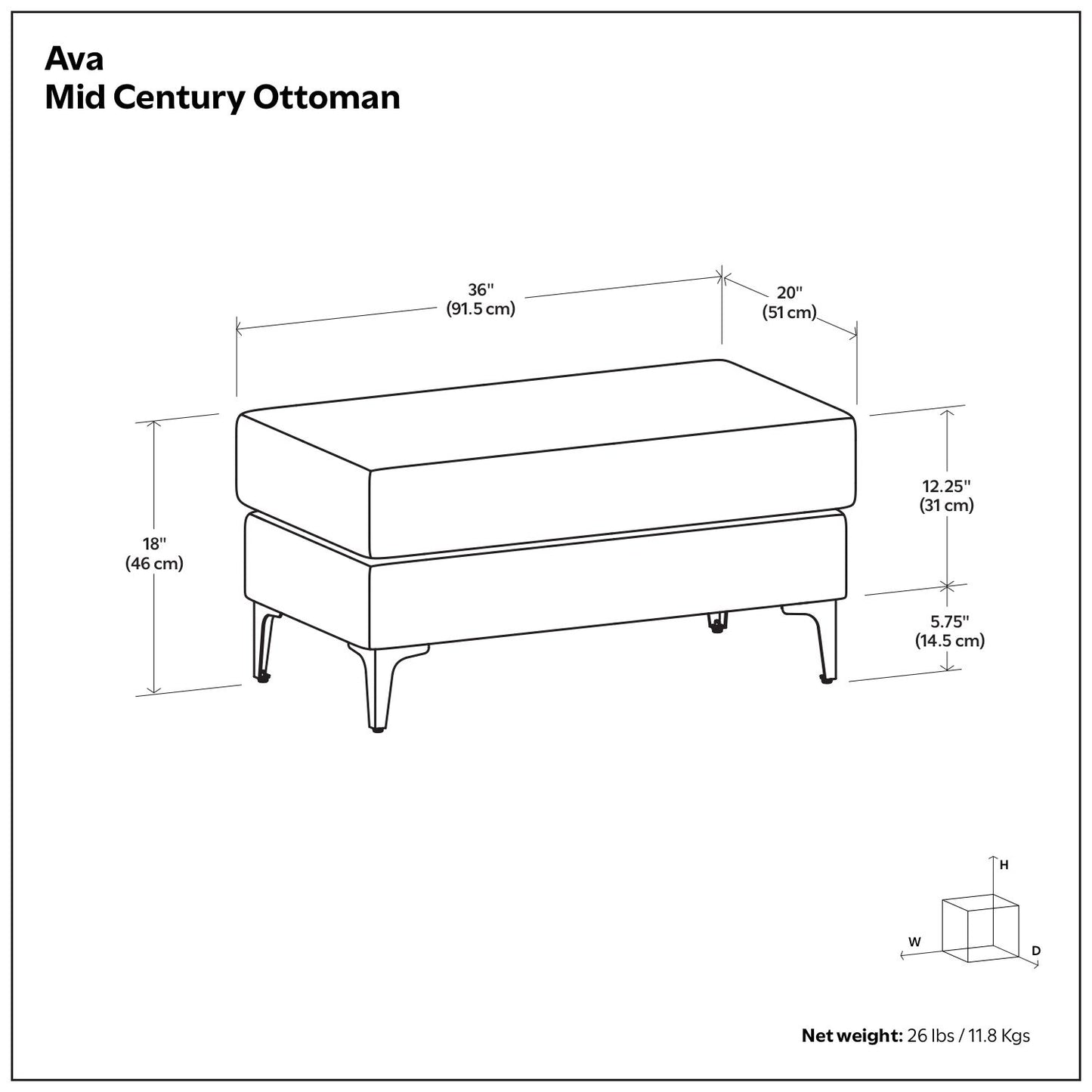 Ava - Versatile Mid Century Ottoman Simpli-Home