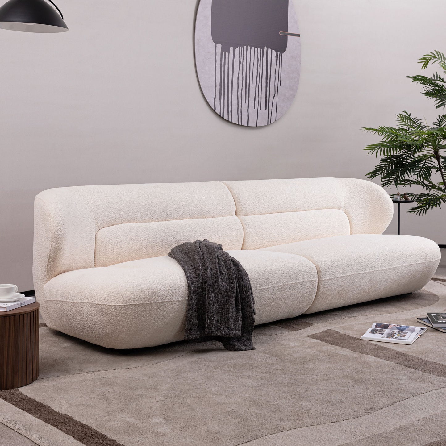 Modern Fashion Yp40116W Circular Curve Design Sofa, 4 Seater For Office & Bedroom - White Home Essentials