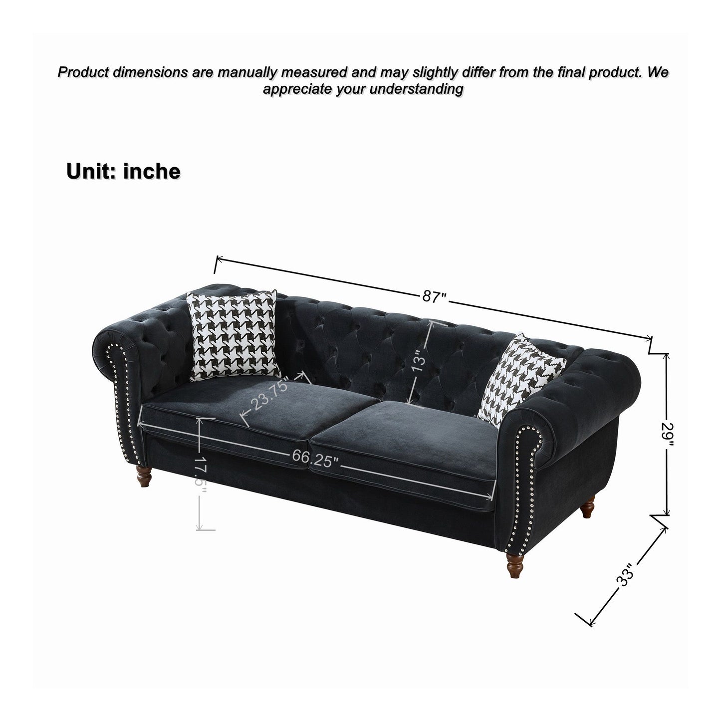 Chesterfield Upholstery Fabric Sofa With Roll Armrest & Nailhead Home Essentials