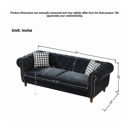 Chesterfield Upholstery Fabric Sofa With Roll Armrest & Nailhead Home Essentials