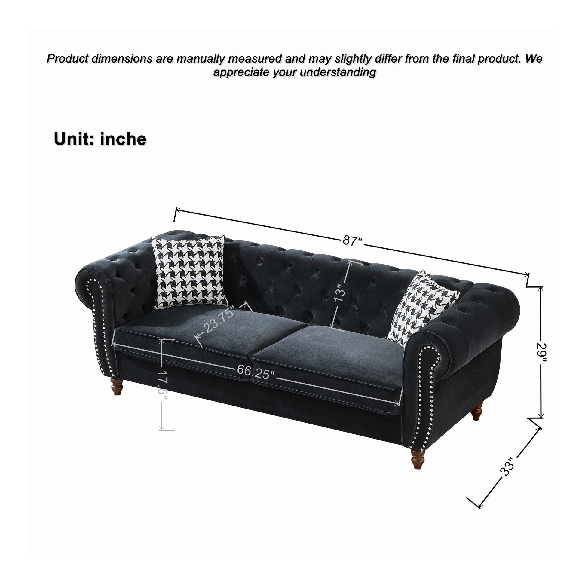 Chesterfield Upholstery Fabric Sofa With Roll Armrest & Nailhead Home Essentials