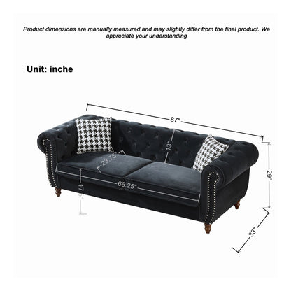 Chesterfield Upholstery Fabric Sofa With Roll Armrest & Nailhead Home Essentials