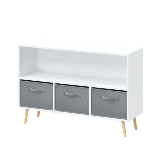 Kids Bookcase With Collapsible Fabric Drawers, Children's Book Display, Toy Storage Cabinet Organizer - White / Gray Home Essentials