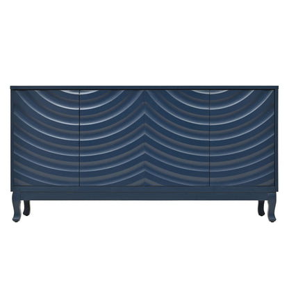 Elegant Sideboard With Sophisticated Wavy Pattern Doors And Arched Groove Design, Adjustable 4 Door Layout Home Essentials
