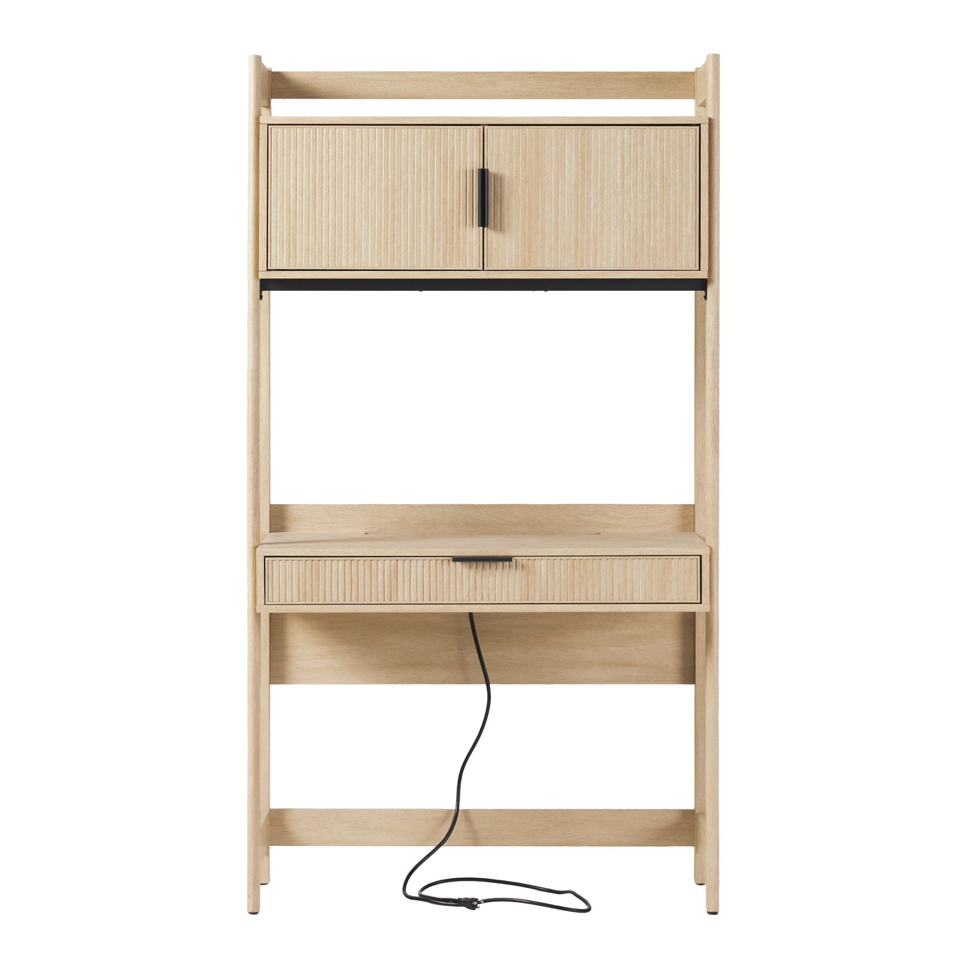 Transitional Reeded Desk With Hutch And Drawers Plus Tech Management Walker Edison