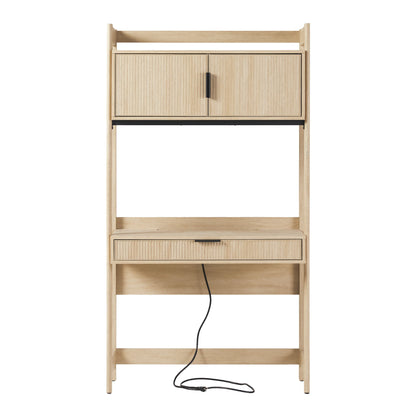 Transitional Reeded Desk With Hutch And Drawers Plus Tech Management Walker Edison