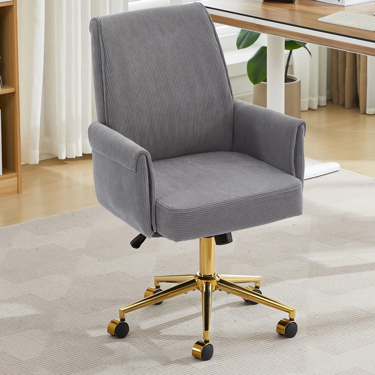 Ergonomic Mid-Back Office Chair With Striped Fabric - Gray Home Essentials