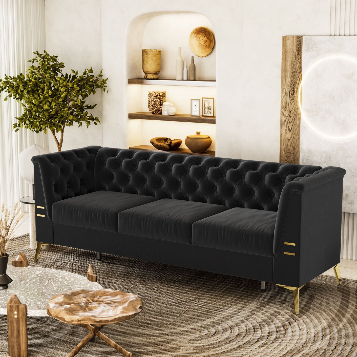 Luxurious Sofa With Legs, Modern Chesterfield Design, Tufted Upholstery, 3 Seat Couch For Living Room And Office Home Essentials
