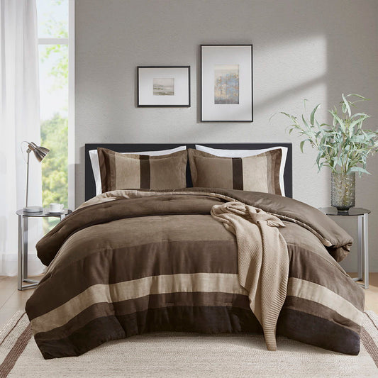 Boulder Stripe - Twin/Twin Long Pieced Comforter Set - Brown Super Listing