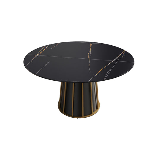 Modern Artificial Stone Round Metal Iron Base Dining Table, Can Accommodate 6 People (Not Including Chairs.) - Black Home Essentials