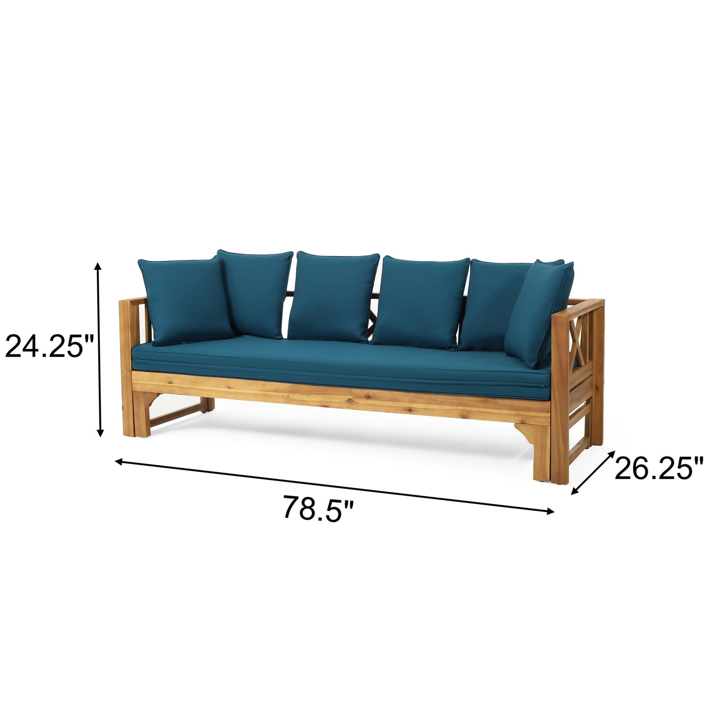 Outdoor Daybed With X-Shaped Panel Backrest And Armrests - Teak Noble House