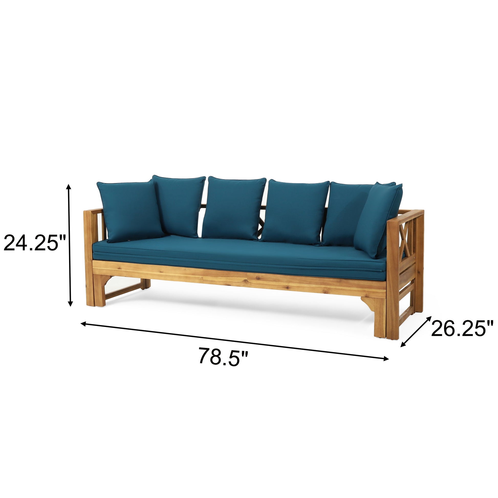 Outdoor Daybed With X-Shaped Panel Backrest And Armrests - Teak Noble House