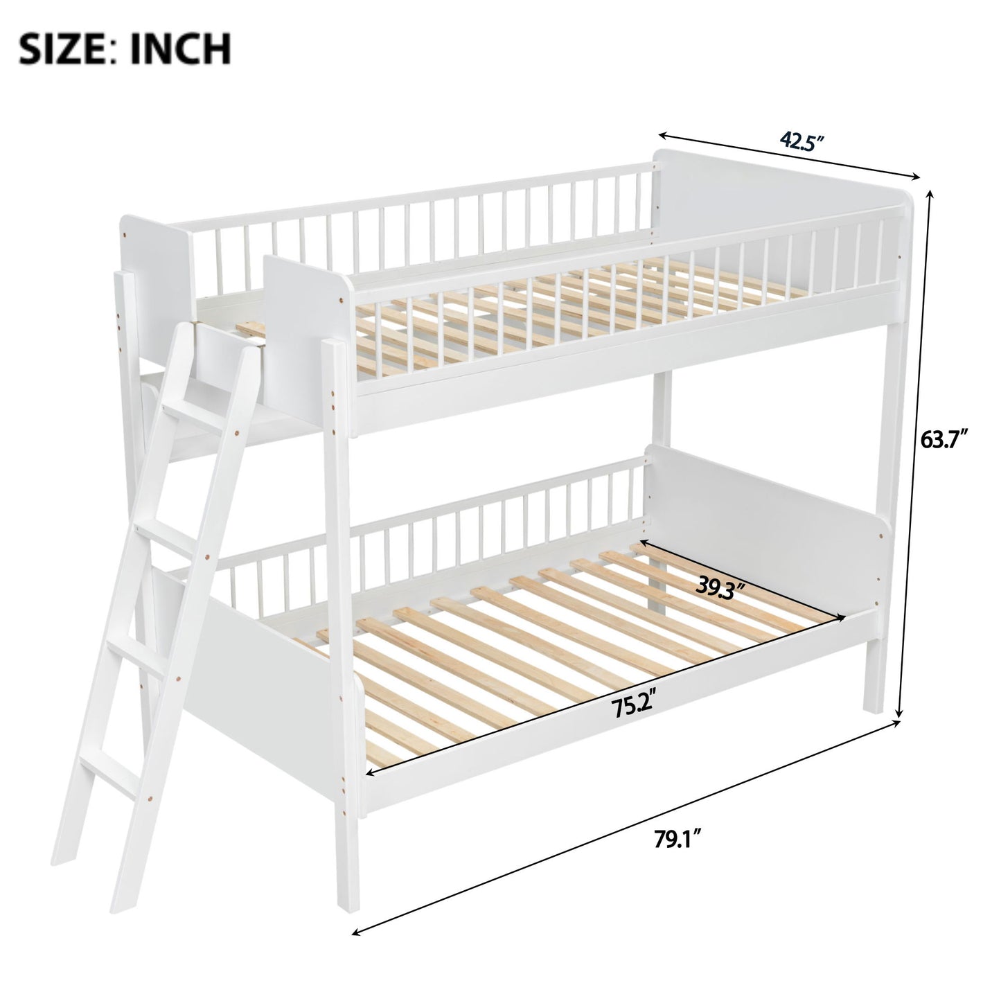Bunk Bed With 3 Storage Shelves, Adjustable Ladder Left Or Right Hearth and Haven