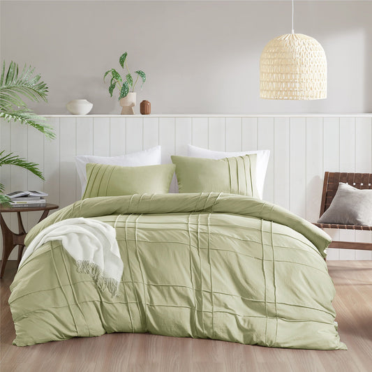 Porter - Full Soft Washed Pleated Duvet Cover Set - Sage Super Listing