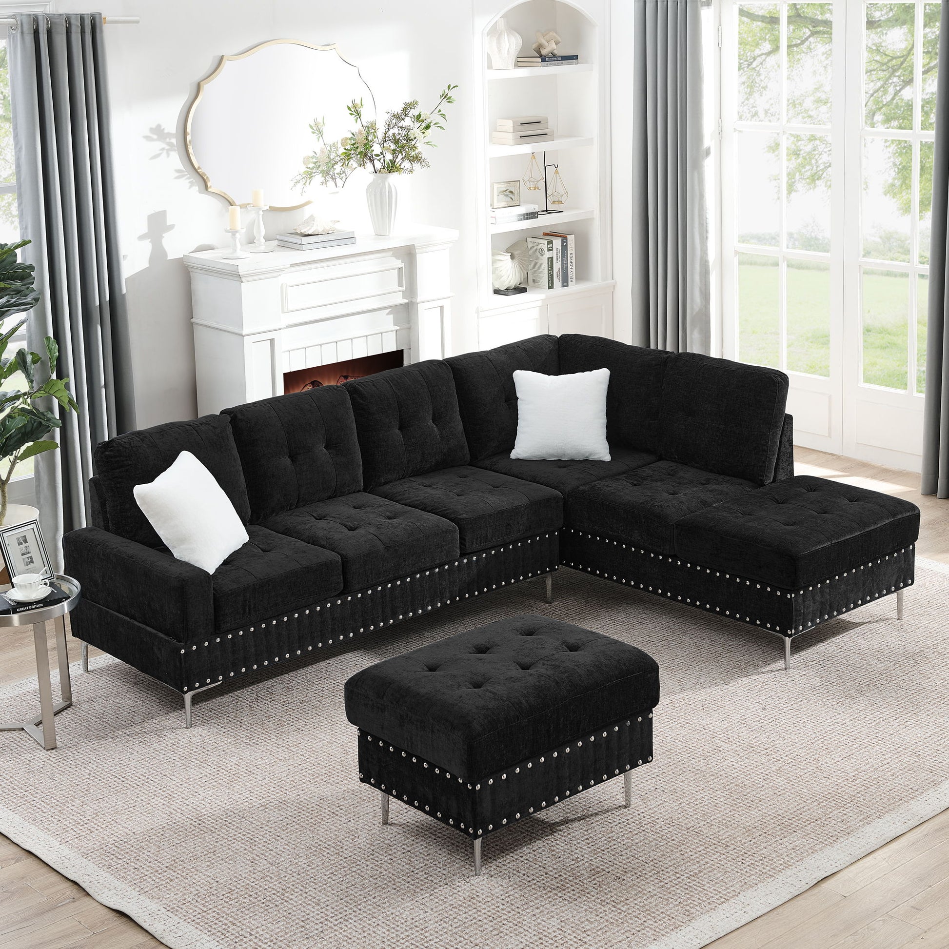 L-Shaped Sectional Sofa With Chaise And Storage Ottoman, Includes 2 Pillows Home Essentials