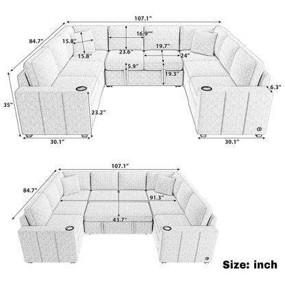 Convertible U-Shaped Sectional Sofa With Pull-Out Bed Hearth and Haven