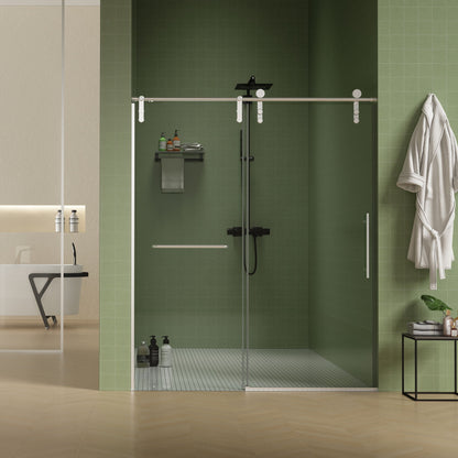 Frameless Shower Door, Sliding Shower Door, Premium 5 / 16" (8 Mm) Thick Tempered Glass Shower Enclosure With Towel Bar, Double Side Easy Clean Coat, Finished With Buffer Daily Nest