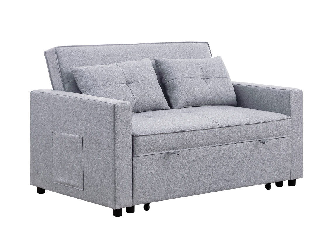 Zoey - Linen Convertible Sleeper Loveseat With Side Pocket