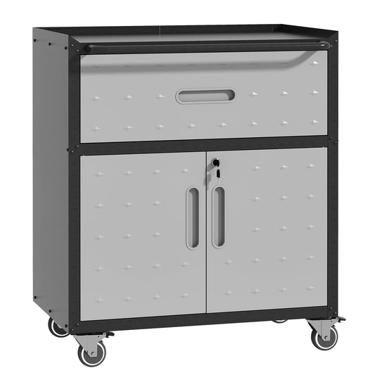 Sturdy And Durable Metal Tool Cabinet For Garage With Wheels Mobile Heavy Duty Storage Cabinet With 1 Drawer And 2 Locking Doors Daily Nest