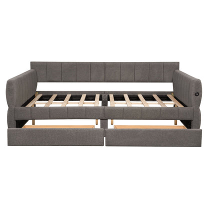 Upholstered Platform Bed With USB And 2 Drawers Dreamland