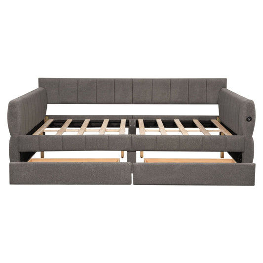 Upholstered Platform Bed With USB And 2 Drawers Dreamland