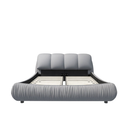 Luxury Upholstered Platform Bed With Oversized Padded Backrest And Solid Wood Frame Home Essentials