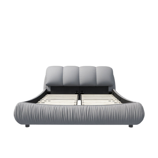 Luxury Upholstered Platform Bed With Oversized Padded Backrest And Solid Wood Frame Home Essentials