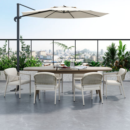 Modern Outdoor Dining Set With Expandable Acacia Wood Table Noble House