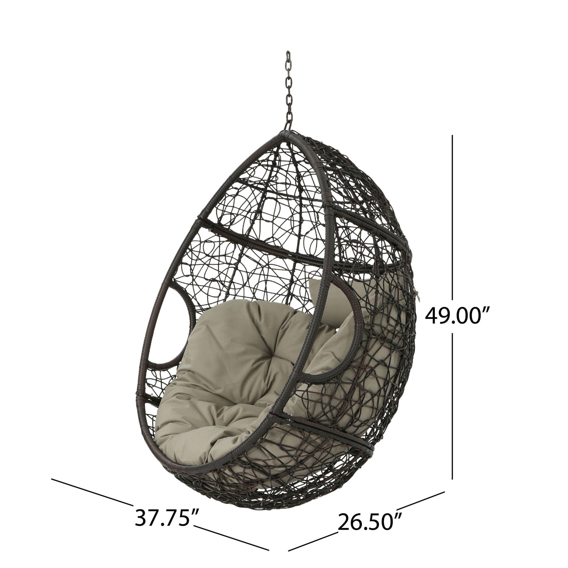 Kylie - Boho Style Hanging Basket Chair Rattan With Water Resistant Cushions Noble House