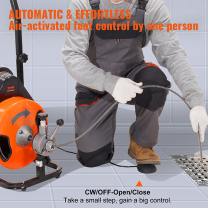 Drain Cleaning Machine 100Ft X 3/8" Auto Feed Sewer Snake - Orange Daily Nest