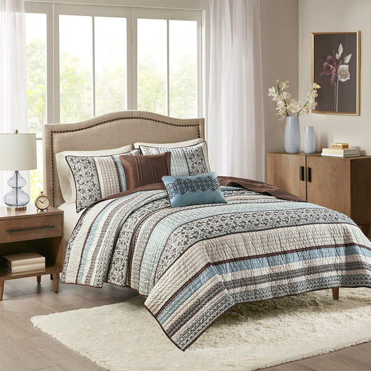 Princeton - King Reversible Coverletr (Set of 5) - Blue Madison Park