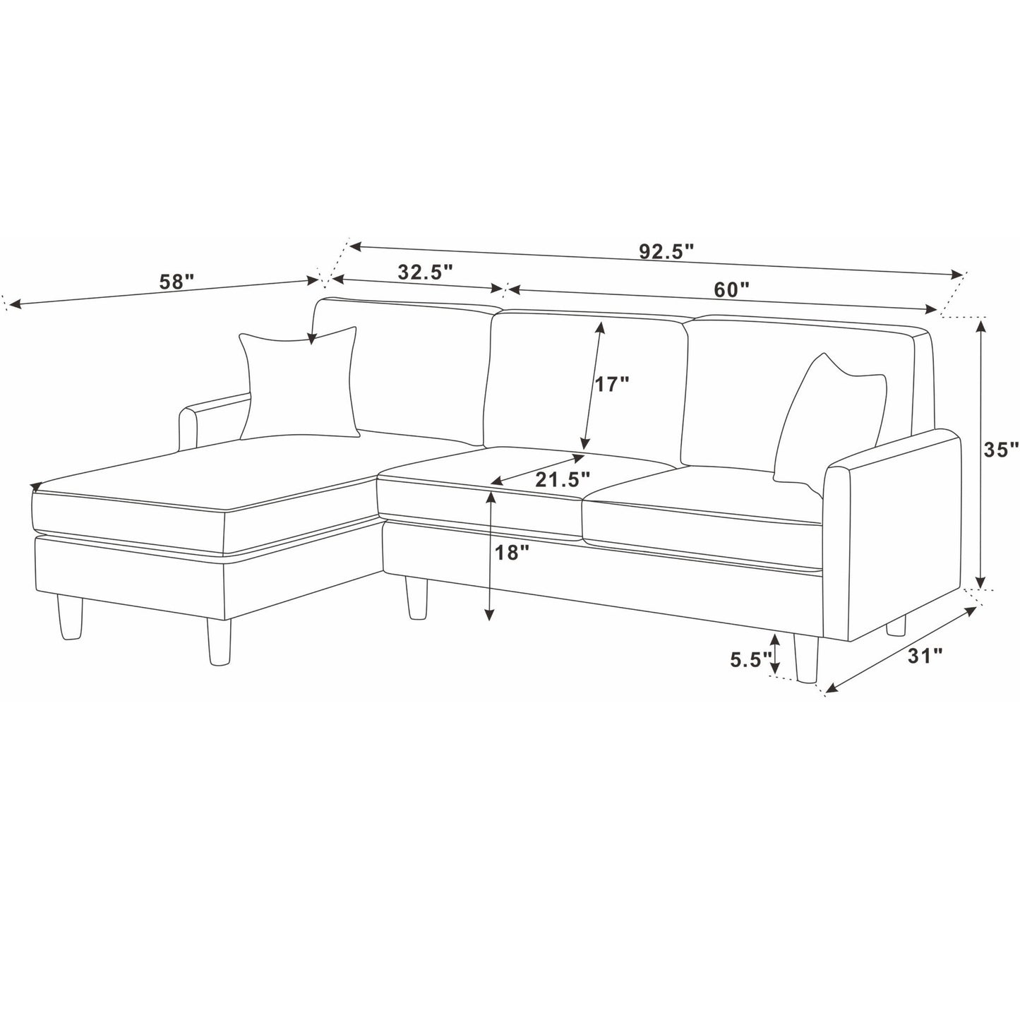 Upholstered Sectional With Toss Pillows Home Essentials