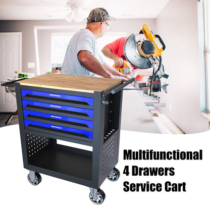 4 Drawers Multifunctional Tool Cart With Wheels And Wooden Top Daily Nest