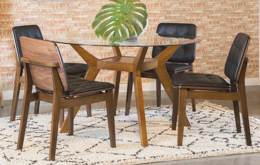Paxton - 5 Piece Round Glass Top Dining Table Set - Nutmeg Coaster Fine Furniture