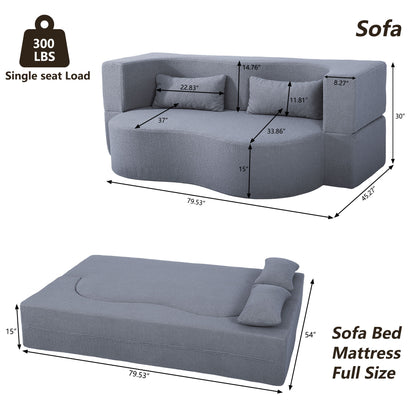 2 In 1 Convertible Full Size Folding Loveseat Couch With Soft Teddy Fabric Home Essentials