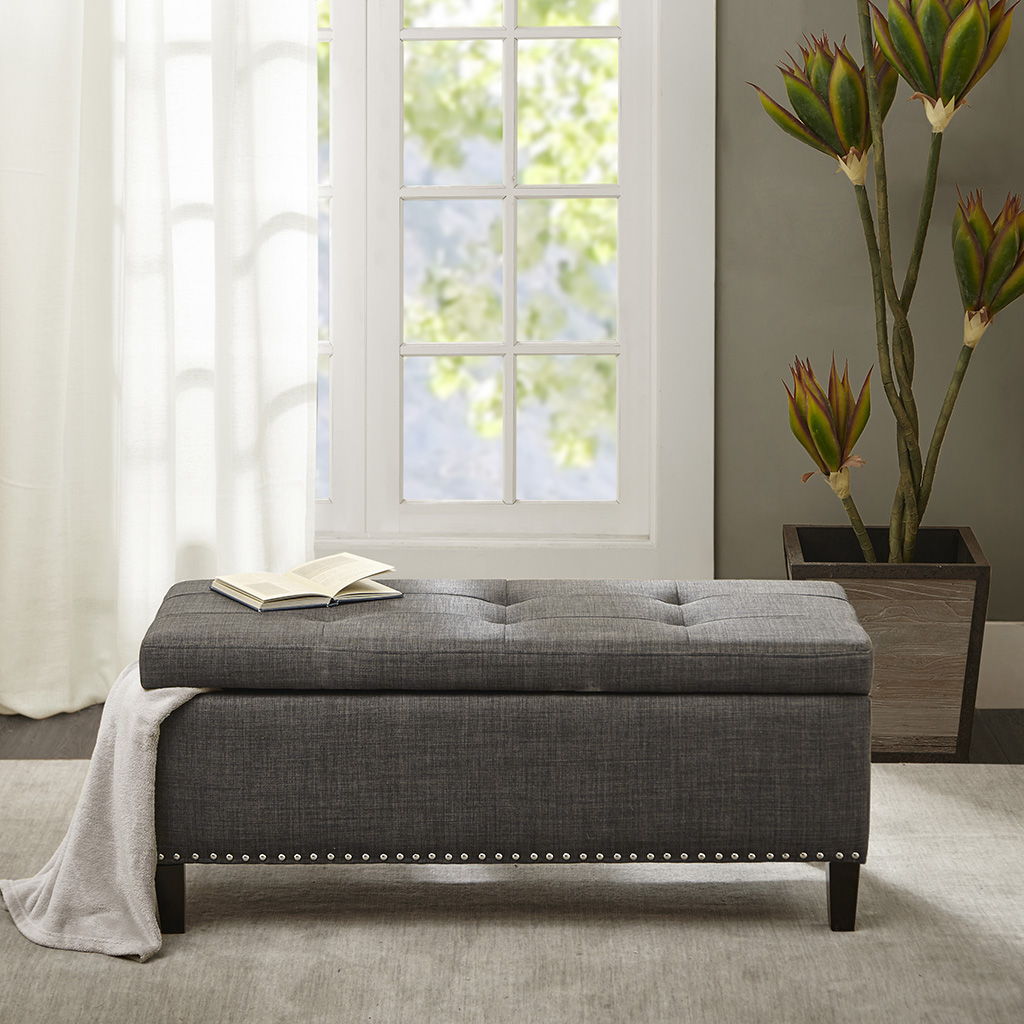 Shandra II - Tufted Top Storage Bench - Charcoal