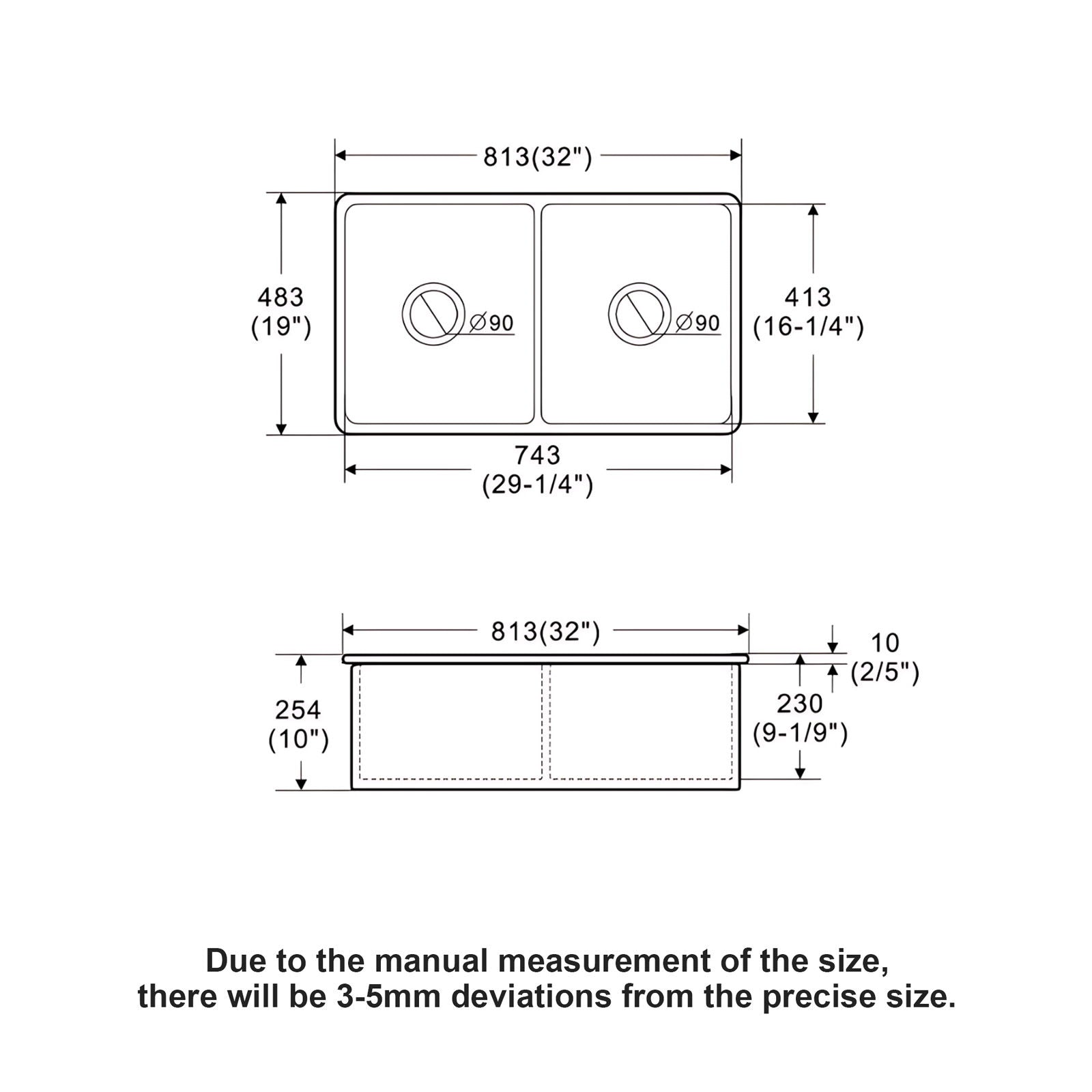 32" Undermount Double Bowl Kitchen Sink Rectangular Deep Dual Bas With Grids - White Daily Nest