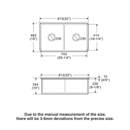 32" Undermount Double Bowl Kitchen Sink Rectangular Deep Dual Bas With Grids - White Daily Nest