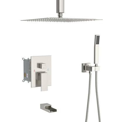 16" Ceiling Mount Square Shower System With Waterfall Tub Spout And Rough In Valve Daily Nest
