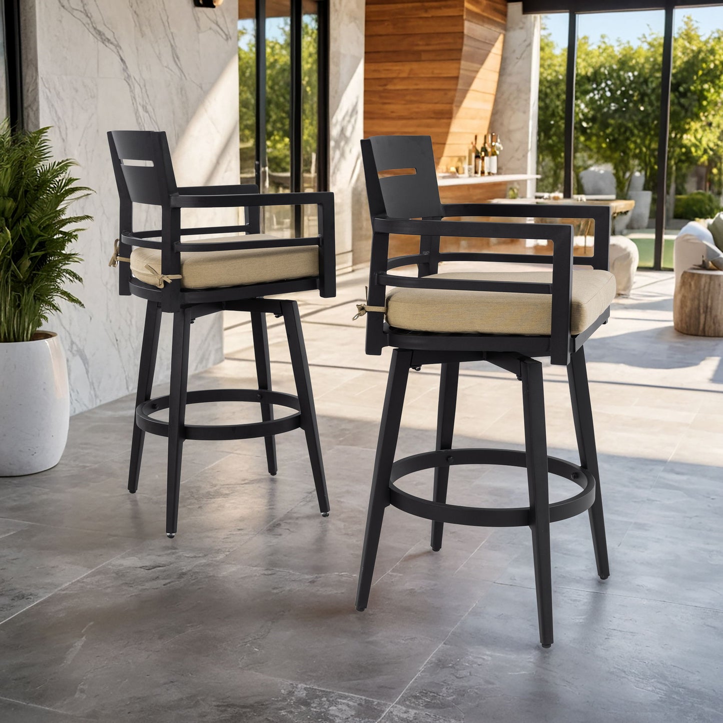 Outdoor Swivel Bar Chairs, 360 Degree Rotation, Ergonomic Backrest (Set of 2) Life Outside