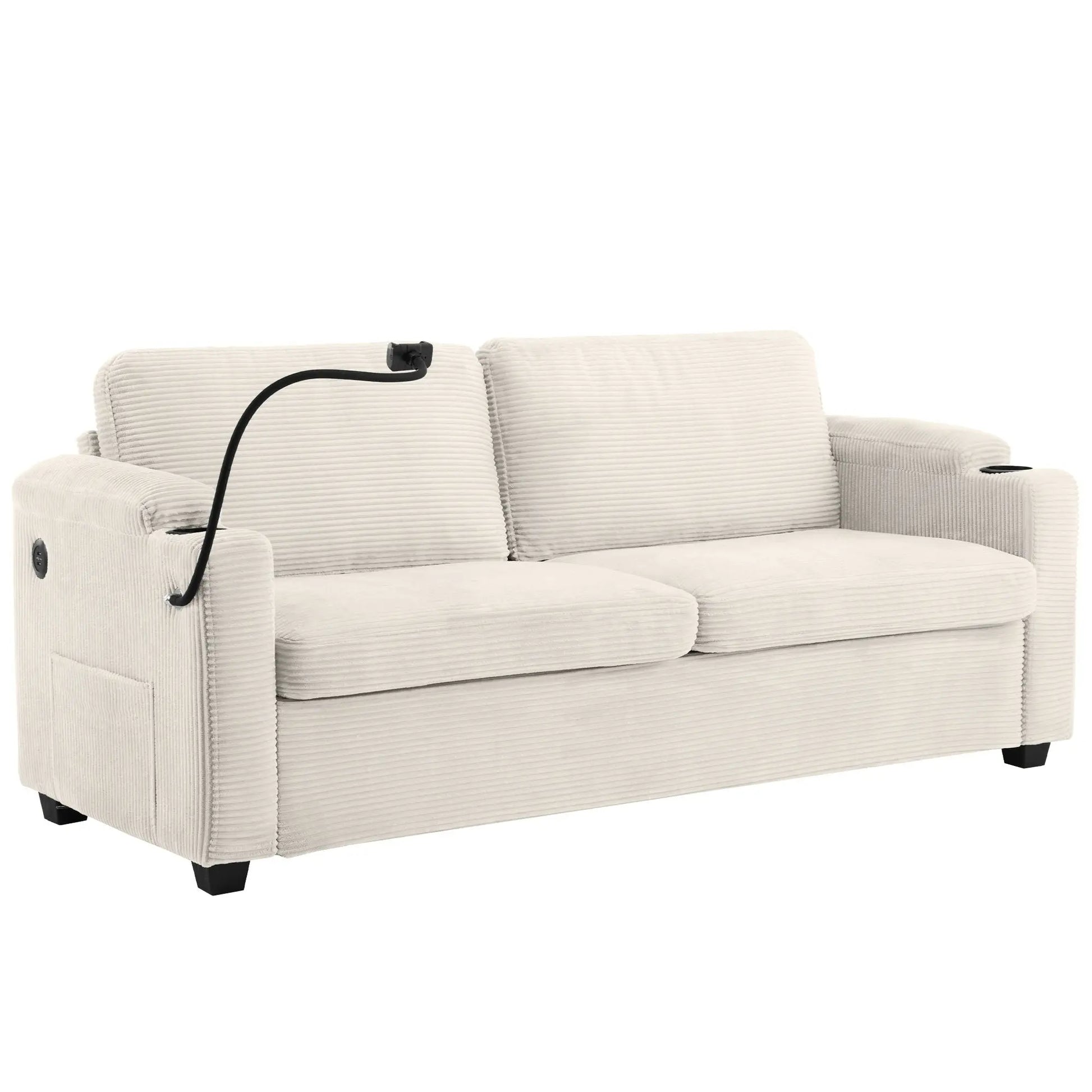 Sleeper Sofa Loveseat Sofa With Full Size Mattress, 2 USB Ports, 2 Cup Holders, 2 Side Pockets And Phone Holder Hearth and Haven