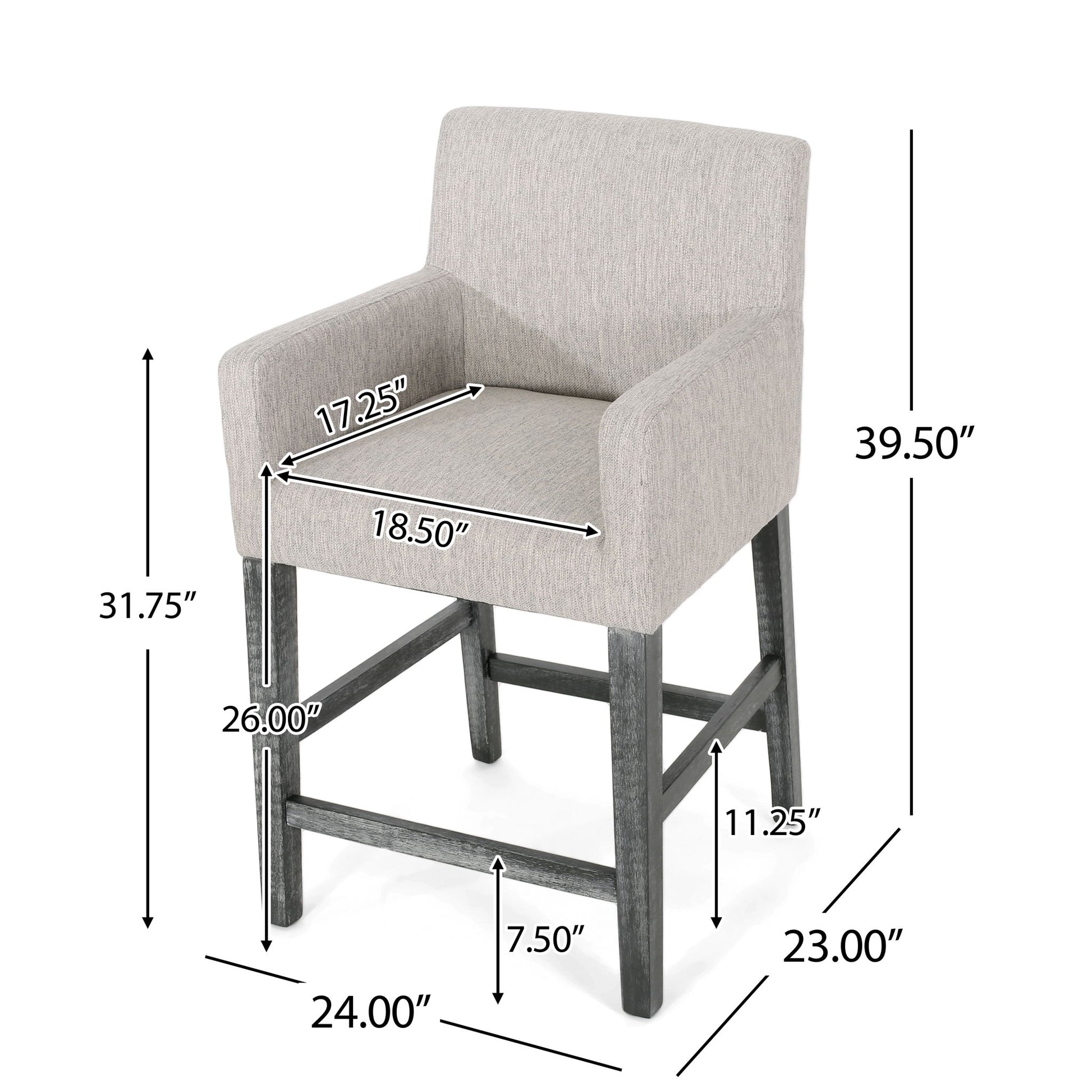 Charmed Upholstered Counter Stool With H Frame Base And Round Arms Noble House