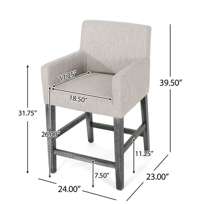 Charmed Upholstered Counter Stool With H Frame Base And Round Arms Noble House