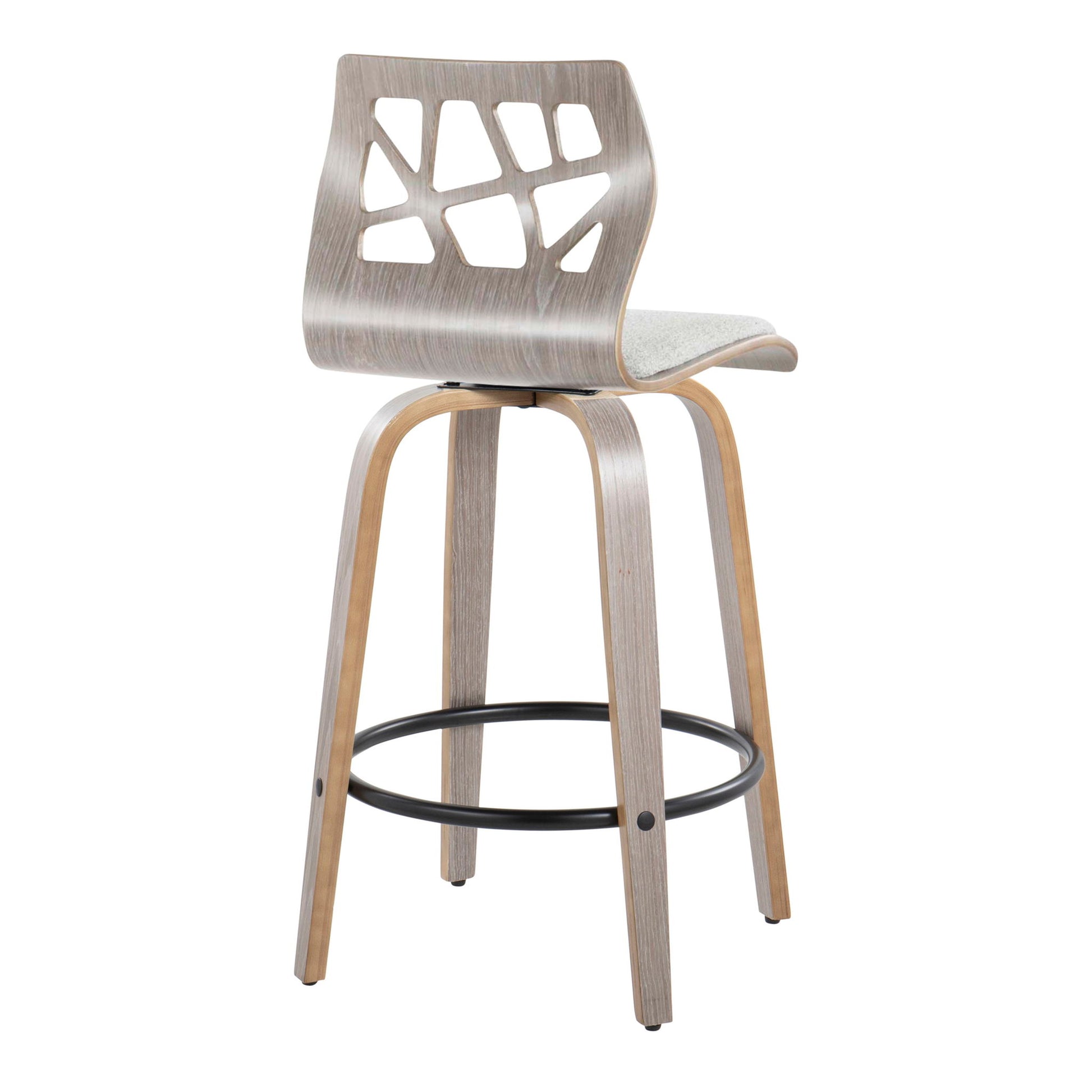 Folia - Contemporary Fixed Height Counter Stool With Swivel With Round Footrest (Set of 2) - Light Gray Lumi Source