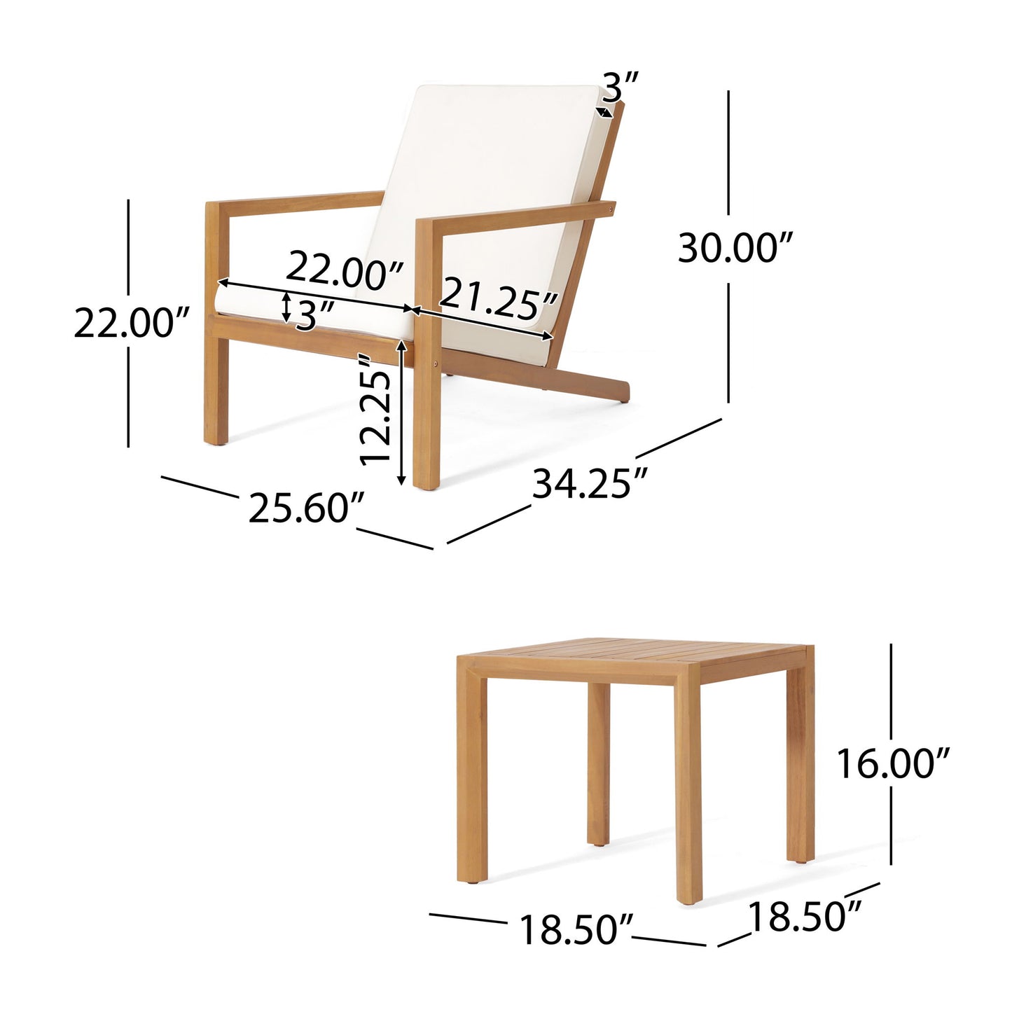 3 Piece Outdoor Chat Set With Table And 2 Adirondack Chairs - White / Brown Patina Noble House